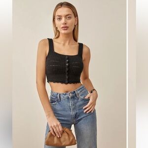 Reformation Elda Cotton Sweater Tank Black - Size S